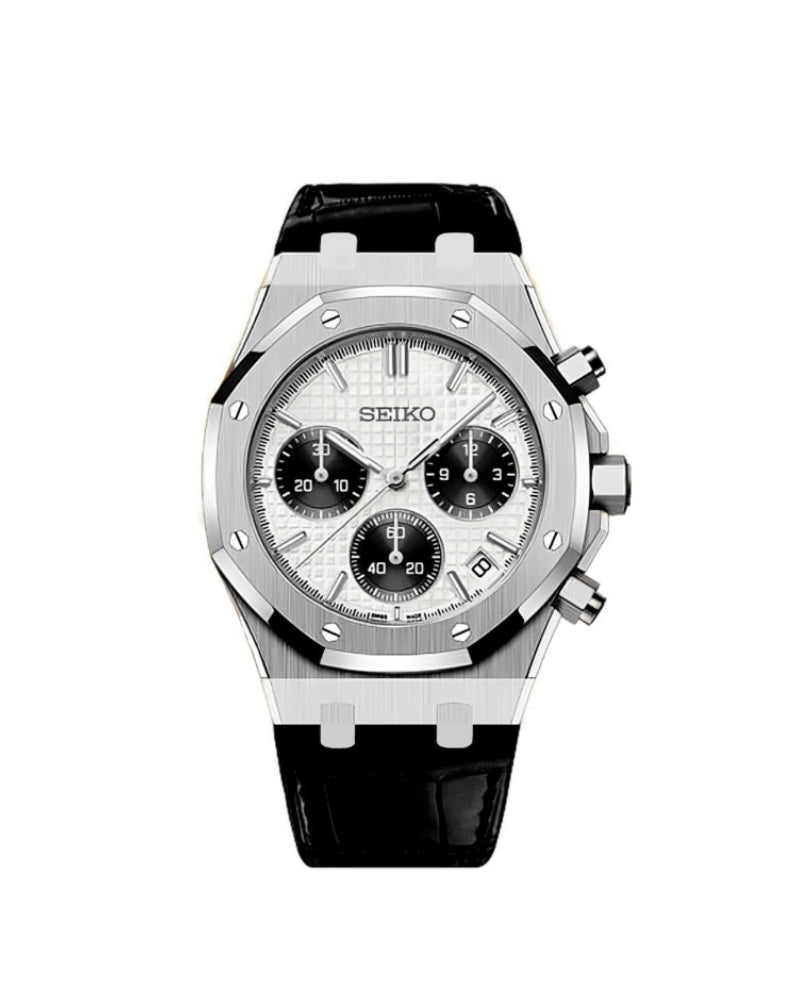 SEIKO ROYAL OAK CHRONOGRAPH WHITE BLACK LEATHER 41MM