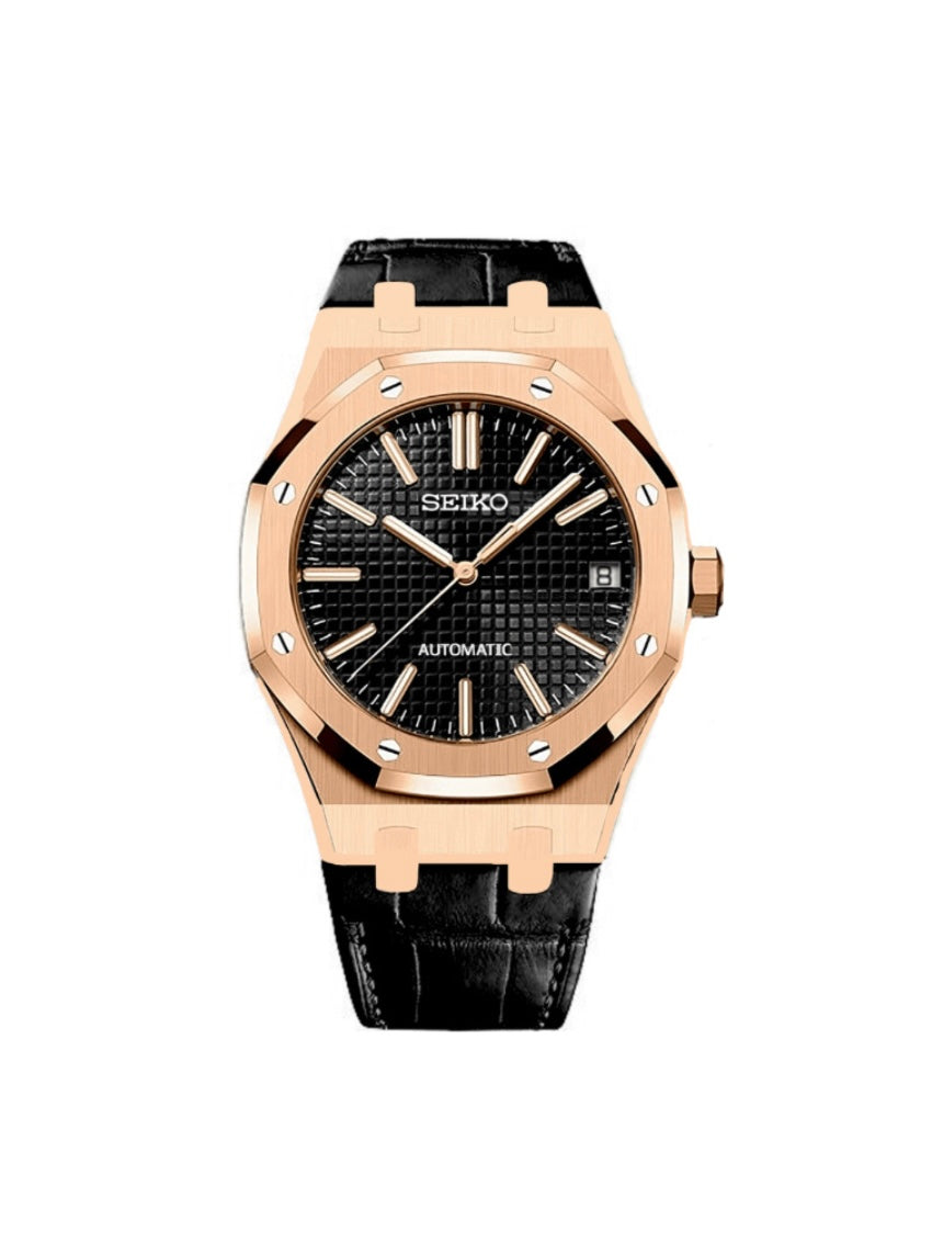 SEIKO ROYAL OAK ROSE GOLD BLACK LEATHER 41MM