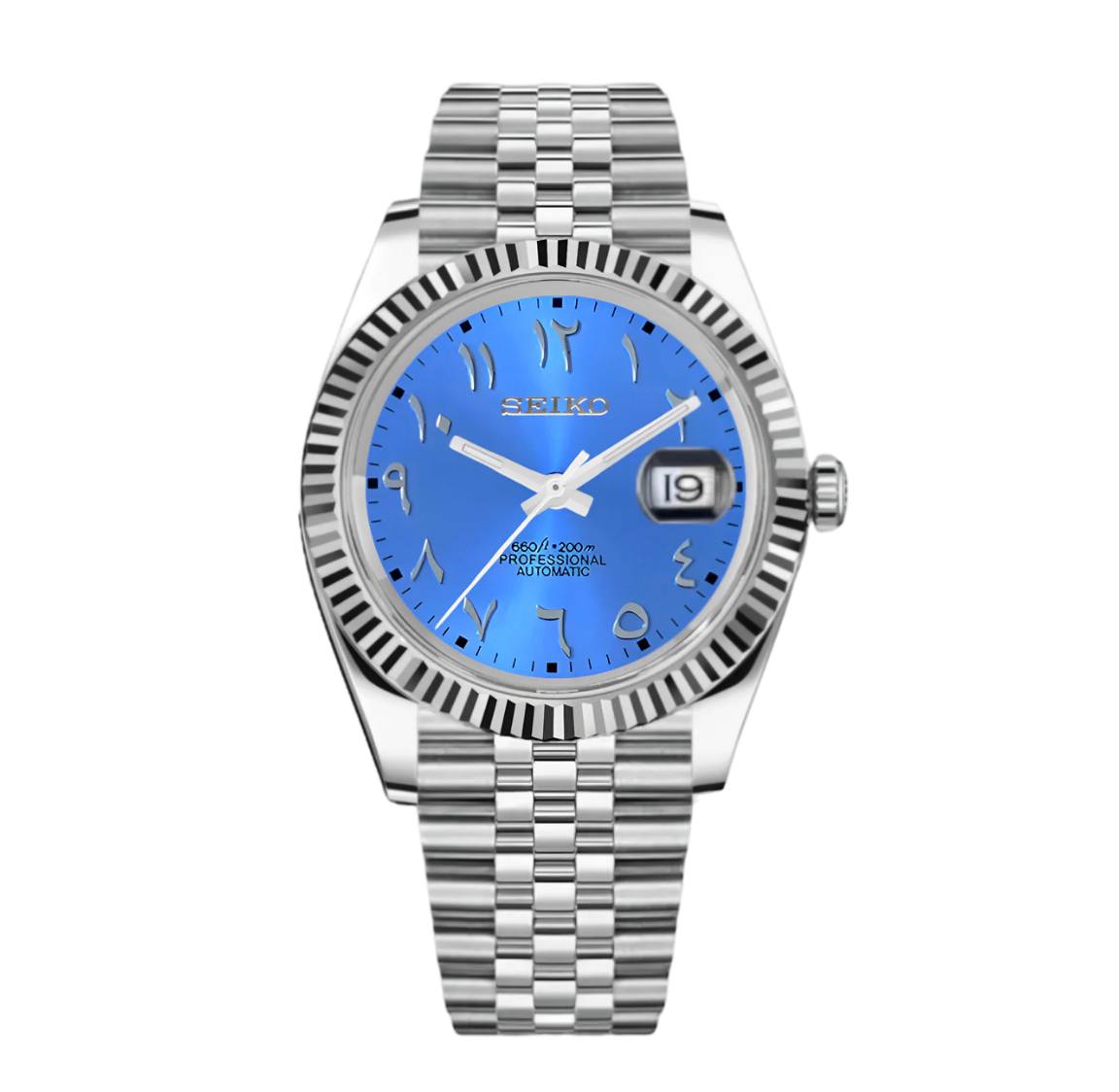 SEIKO DATEJUST SILVER BLUE ARABIC 39MM