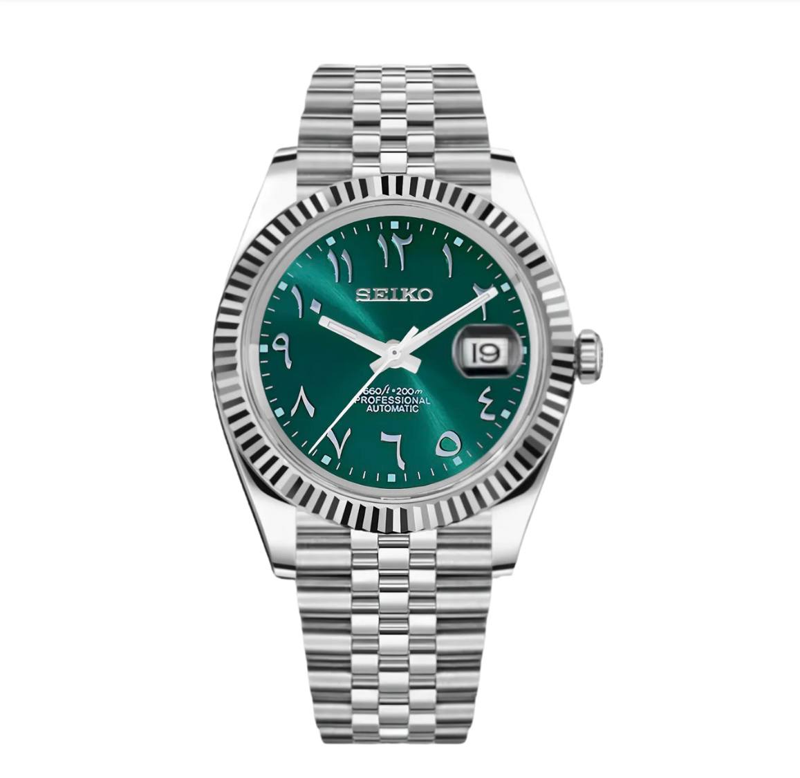 SEIKO DATEJUST SILVER GREEN ARABIC 39MM